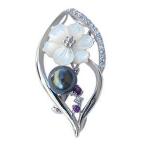 ブローチ パール タヒチ黒蝶真珠 ミニブローチ 白蝶貝 花 フラワー ロードライトガーネット キュー ...