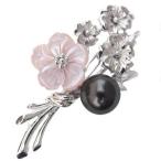 ブローチ 真珠ブローチ パールブローチ パール 真珠 3WAY ピンブローチ タヒチ黒蝶真珠 10mm ピンク貝 花モチーフ フォーマル プレゼント ギフト 自分買い pu