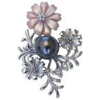 ブローチ 花 パール 真珠 ブローチ たひち黒蝶真珠 ブラックパール グリーン系 直径10mm ピンク貝 花モチーフ 送料無料 プレゼント ギフト 自分買い pu