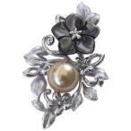 ブローチ 花 真珠パール 兼 ペンダント 南洋白蝶真珠 ゴールド系 直径10mm 花 黒蝶貝 シルバー 送料無料 フォーマル プレゼント ギフト ご褒美 自分買い pu