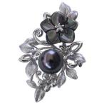 ブローチ 花 真珠パール 兼 ペンダント タヒチ黒蝶真珠 グリーン系 直径10mm 花 黒蝶貝 シルバー 送料無料 フォーマル プレゼント ギフト ご褒美 自分買い pu