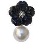 ブローチ 花 パール 真珠 ピンブローチ ラペルピン 南洋白蝶真珠 10mm 黒蝶貝 フラワー 花モチーフ 送料無料 フォーマル プレゼント ギフト 自分買い pu