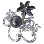 ブローチ 花 真珠パール 兼 ペンダント タヒチ黒蝶真珠 グリーン系 直径10mm 花 黒蝶貝 シルバー 送料無料 フォーマル プレゼント ギフト ご褒美 自分買い pu