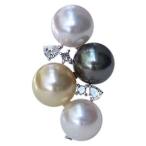 ブローチ 南洋白蝶真珠 タヒチ黒蝶真珠 k18 ダイヤモンド パール セミ 形 10mmパール 送料 ...