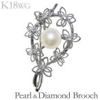 ブローチ花枝花モチーフ珠色ホワイト...