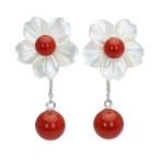 ピアス レディース 珊瑚 k18 18金 ホワイトゴールド 揺れる 赤珊瑚 さんご サンゴ コーラル ...