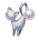 パール ブローチ フォーマル 猫 ねこ ピンズ パール 真珠 あこや本真珠 8mm-8.5mm ネコ 猫モチーフ メンズ 男性用 送料無料 プレゼント ご褒美 自分買い