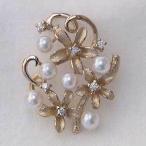 パール ブローチ 花 アコヤ本真珠 k18G ピンクゴールド ホワイト系 ラウンド形 3-3.5mm ...