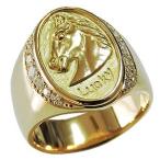 メンズリング 馬 ホース 印台リング ラッキー 幸運 LCKY ダイヤモンド メンズ 男性用 ゴールド 18金 k18 ラッキーリング プレゼント ギフト 自分買い pu