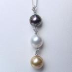 真珠 ペンダントネックレス パール タヒチ黒蝶真珠 9mm 南洋白蝶真珠 10mm ホワイトゴールド ...