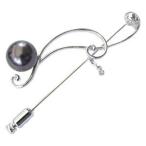 ブローチ 真珠ピンブローチ ラペルピン タヒチ 黒蝶真珠 ブラックパール キュービックジルコニア 石 ブローチ 送料無料 プレゼント ギフト 自分買い pu