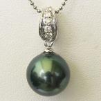 タヒチ黒蝶真珠 ペンダントトップ ヘッド ダイヤモンド パール グリーン系 11mm k18 ホワイ ...