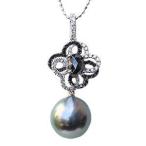 真珠 パールペンダントトップ タヒチ黒蝶真珠 ブラックパール 10mm 黒真珠 ホワイトゴールド ブ ...