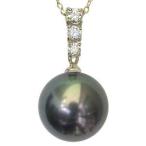 パールペンダントトップ 真珠 パール タヒチ黒蝶真珠 グリーン系 径12mm ダイヤモンド 3石 計0.20ct k18 ゴールド ペンダント プレゼント ギフト 自分買い pu