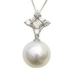 パールペンダントトップ ホワイトパール 南洋白蝶真珠 10mm ダイヤモンド 0.30ct バケット k18 ホワイトゴールド プレゼント ギフト ご褒美 自分買い pu