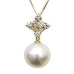 パールペンダントトップ ホワイトパール 南洋白蝶真珠 10mm ダイヤモンド 0.30ct バケット k18 イエローゴールド プレゼント ギフト ご褒美 自分買い pu