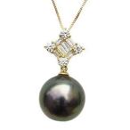 パールペンダントトップ 黒真珠 ブラックパール タヒチ黒蝶真珠 10mm ダイヤモンド 0.30ct バケット k18 イエローゴールド プレゼント ギフト 自分買い pu