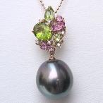 タヒチ黒蝶真珠 ペンダントトップヘッド ダイヤモンド ペリドット ピンクトルマリン 13mm k18G ピンクゴールド パール プレゼント ギフト ご褒美 自分買い pu