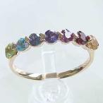 アミュレット リング k18 ピンクゴールド ペリドット ブルートパーズ アイオライト アメジスト ロードライト ガーネット シトリン プレゼント ギフト pu