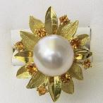 パール 指輪 真珠 リング 真珠 指輪 南洋白蝶真珠 シトリントパーズ k18 リング ピンクホワイ ...