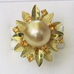 パール 指輪 真珠 リング 真珠 指輪 南洋白蝶真珠 シトリントパーズ k18 リング ゴールド系  ...