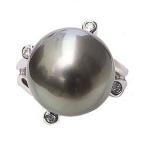 パール リング レディース 真珠リング 指輪 タヒチ黒蝶ダイヤモンド グレー系 15mm pt900 ...