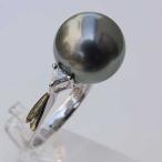パール リング レディース 真珠リング 指輪 タヒチ黒蝶ダイヤモンド pt900 ライトグリーン系  ...