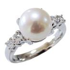 パール リング 普段使い 真珠 指輪 プラチナ オーロラ 花珠真珠 9mm ダイヤモンド アンティー ...