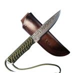 晶之作　土佐鍛造　アウトドナイフ　独游鉈　両刃　115ｍｍ　白鋼　小型和式ナイフ　パラコード巻（グリーン）ハンドル　革ケ−ス付　細工用　ソロキャンプ　　