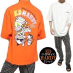 エドハーディー ed hardy Tシャツ メンズ スカル 5分袖/ワイドサイズ 半袖 カットソー オレンジ/ホワイト ロゴ刺繍