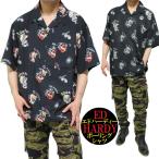 エドハーディー ED HARDY ボーリングシャツ スカル/ドクロ 総柄 ストレッチ オープンシャツ オーバーサイズ メンズ/レディース 半袖