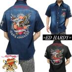 エドハーディー デニムシャツ ラブキル/スカル/薔薇/イーグル ED HARDY メンズ/レディース ed hardy キャラクター 半袖 EDH-2504