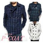 Pコートジャケットメンズピーコートメルトンウールブルゾンウインドペンブラッ...
