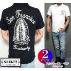 スカルドクロポロシャツメンズ半袖スカル/マリア刺繍シェルティー鹿の子