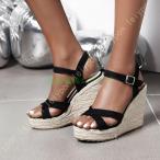 ショッピングウエッジソール アンクルストラップ ウエッジソールサンダル 厚底 ジュート 厚底サンダル レディース ウェッジソール ウェッジサンダル 11cm オープントゥ スウェード 涼しい