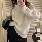 ショッピング森ガール ニットセーター 厚手 ゆったり レディース ニット クルーネック セーター シンプル 森ガール トップス 冬 秋 厚手ニット グリーン ピンク