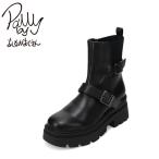 パリーバイアシナガオジサン 厚底エンジニアブーツ 8496009 レディース ブーツ ショート エンジニア 厚底 ベルト バックル シンプル ブラック SALE