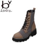 ショッピングニットブーツ バイアシナガオジサン 厚底ニットブーツ 8710627 レディース ブーツ ショート ミッドカット ニット レースアップ 厚底 異素材 グレー 爆買