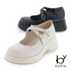 byあしながおじさん 8510107 レディース 厚底 ダブル ストラップシューズ カジュアルシューズ ヒール6.5cm アイボリー/ブラック 2024年 春夏 新作