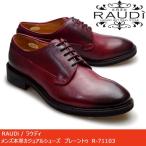 RAUDi ラウディ メンズ 本革 カジュアルシューズ 革靴 外羽根 プレーントゥ レザー ワイン レッド  R-71103