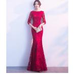 ロング丈ドレス ウエディングドレス 袖あり パーディードレス セクシー マーメイドドレス 結婚式 二次会 舞台用 披露宴 演奏会 発表会 ピアノ イベント用 上品