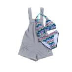 子供水着 女子 ラスティ RUSTY 水着 女の子 サロペット付き柄ビキニ3点セット セパレート 130 140 150cm