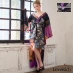 ショッピングラブプラス LoveRich ラブリッチ 【高級ライン】【2カラー/2点セット】オリエンタルフラワー シフォン 花柄 スリット 豪華 帯 花魁 着物ドレス キャバドレス [1560]