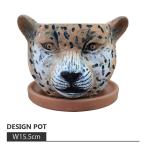 植木鉢 おしゃれ アニマルポット CC060-155 5号(15.5cm) 鉢底穴有り 受け皿付き ヒョウ 豹 セメント スタイリッシュ