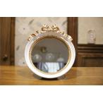  white round Mini mirror height 12cm French ribbon antique manner stylish Vintage retro pastel color kelp .