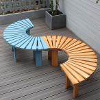 『ポイント5倍!期間限定!』ガーデンベンチ 黄色と青の曲線ベンチ、半円形ベンチ 、屋外装飾用の木製ラップアラウンドツリーベンチ、耐候性ガーデンベンチシート