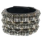 クロムハーツ ZERO X3 PYRAMID STUDS TRIPLE ROW ゼロスタッズ トリプルピラミッド ロウ レザーブレスレッド バングル シルバー/ブラック