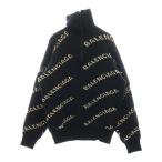 BALENCIAGA バレンシアガ Fulk-Zip HI-Neck ロゴ総柄 ハーフジップ ハイネックウールニット ブラック