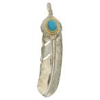 ショッピングking  TADY & KING タディアンドキング ハートSVフェザー金縄ターコイズ 特大フェザー ペンダントトップ 左向き シルバー/ゴールド