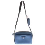 PRADA プラダ サフィアーノレザーショルダーバッグ 三角ロゴプレート ポーチ付き RFID ライトブルー/ブラック